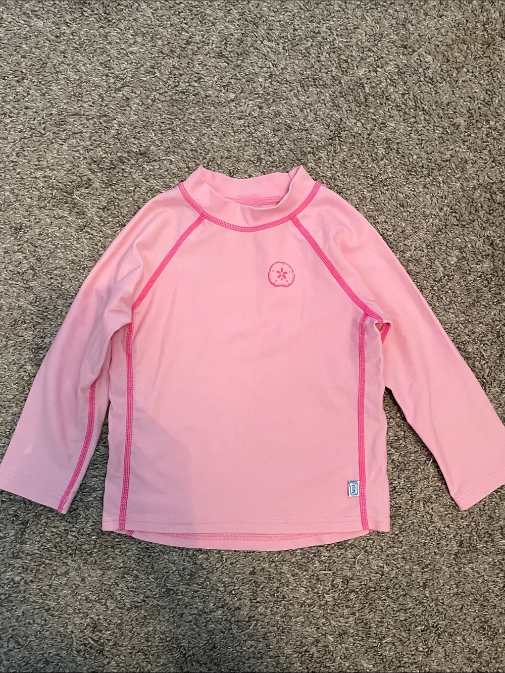i play. Girls Light Pink Long-Sleeve Rashguard with Dark Pink Stitching